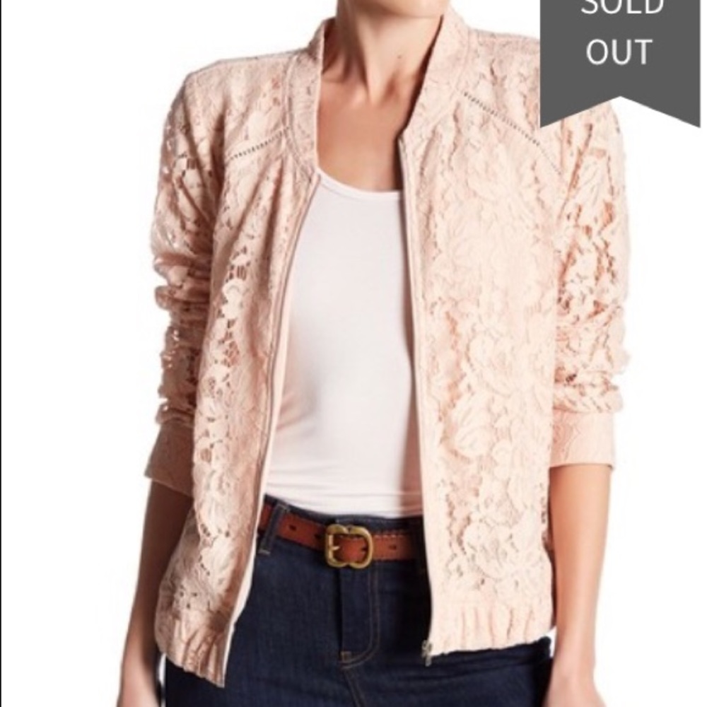NWOT 14th&Union Pink Lace Bomber Jacket, size XS P